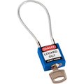 Brady BradyÂ Cable Safety Padlock W/ Label, 4-3/16"H Clearance Steel Cable, Blue 146122
